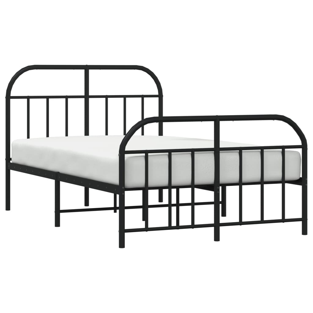 Metal Bed Frame With Headboard And Footboard Black 120X190 Cm Small Double