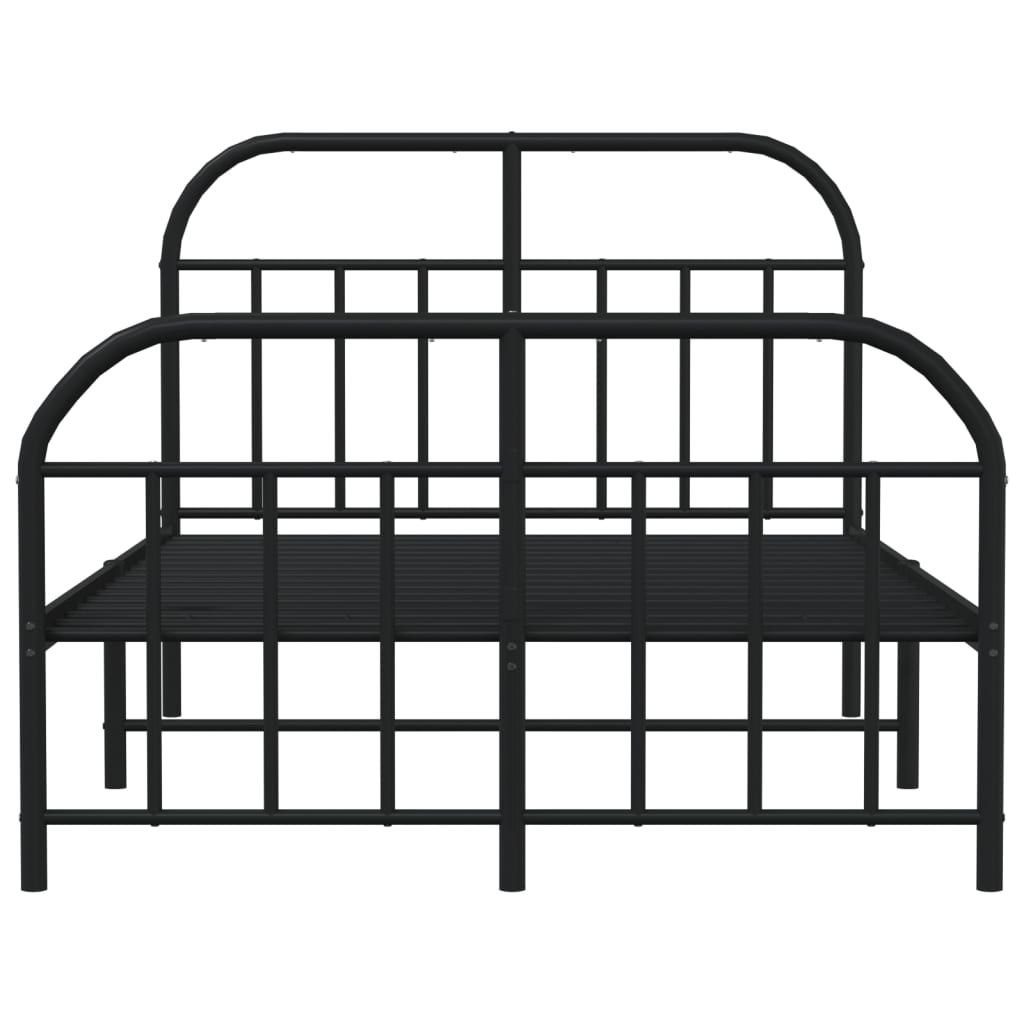 Metal Bed Frame With Headboard And Footboard Black 120X190 Cm Small Double