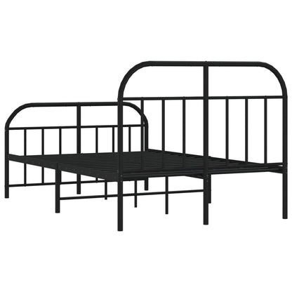 Metal Bed Frame With Headboard And Footboard Black 120X190 Cm Small Double