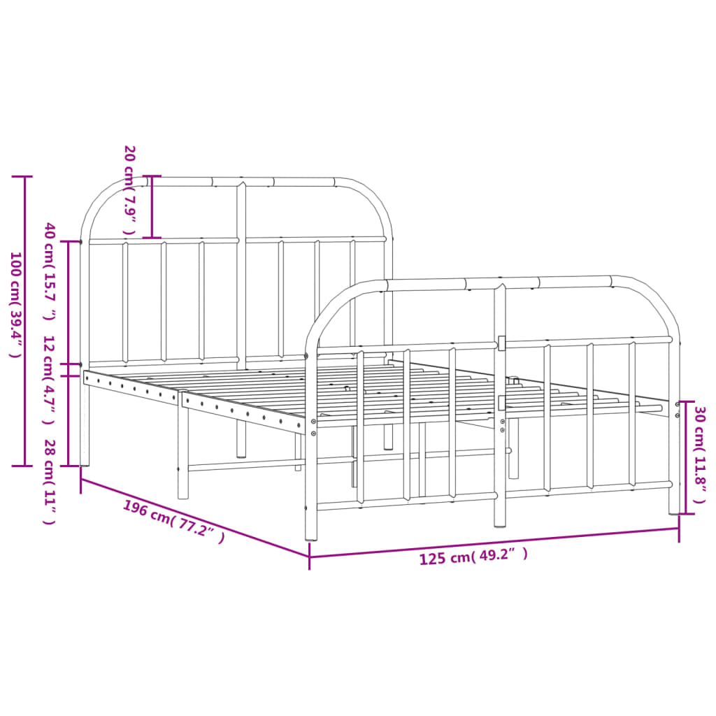 Metal Bed Frame With Headboard And Footboard Black 120X190 Cm Small Double