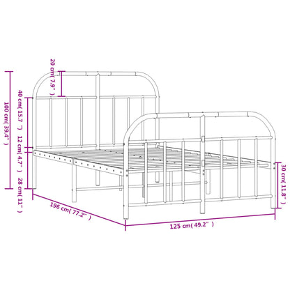 Metal Bed Frame With Headboard And Footboard Black 120X190 Cm Small Double