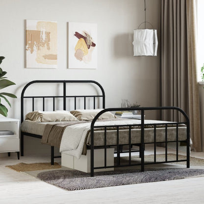 Metal Bed Frame With Headboard And Footboard Black 120X190 Cm Small Double