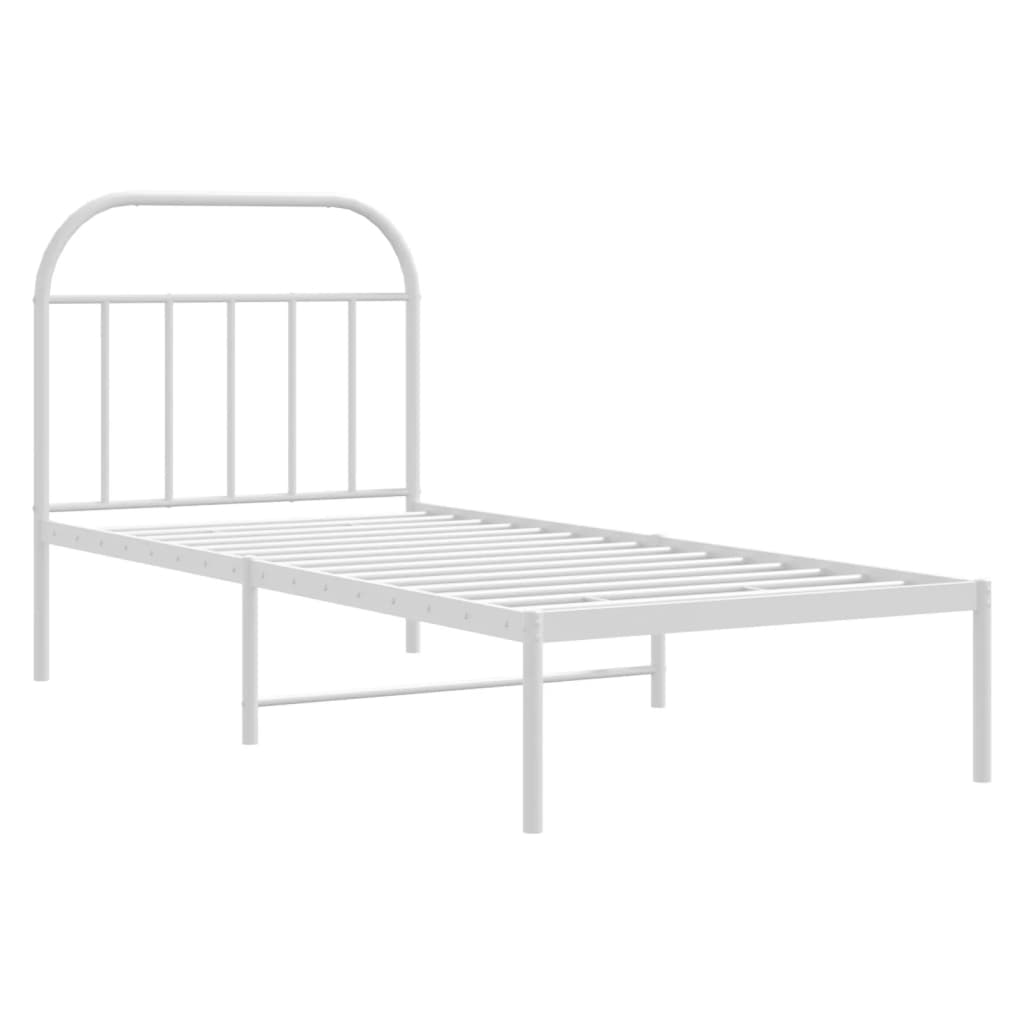 Metal Bed Frame With Headboard White 90X190 Cm Single