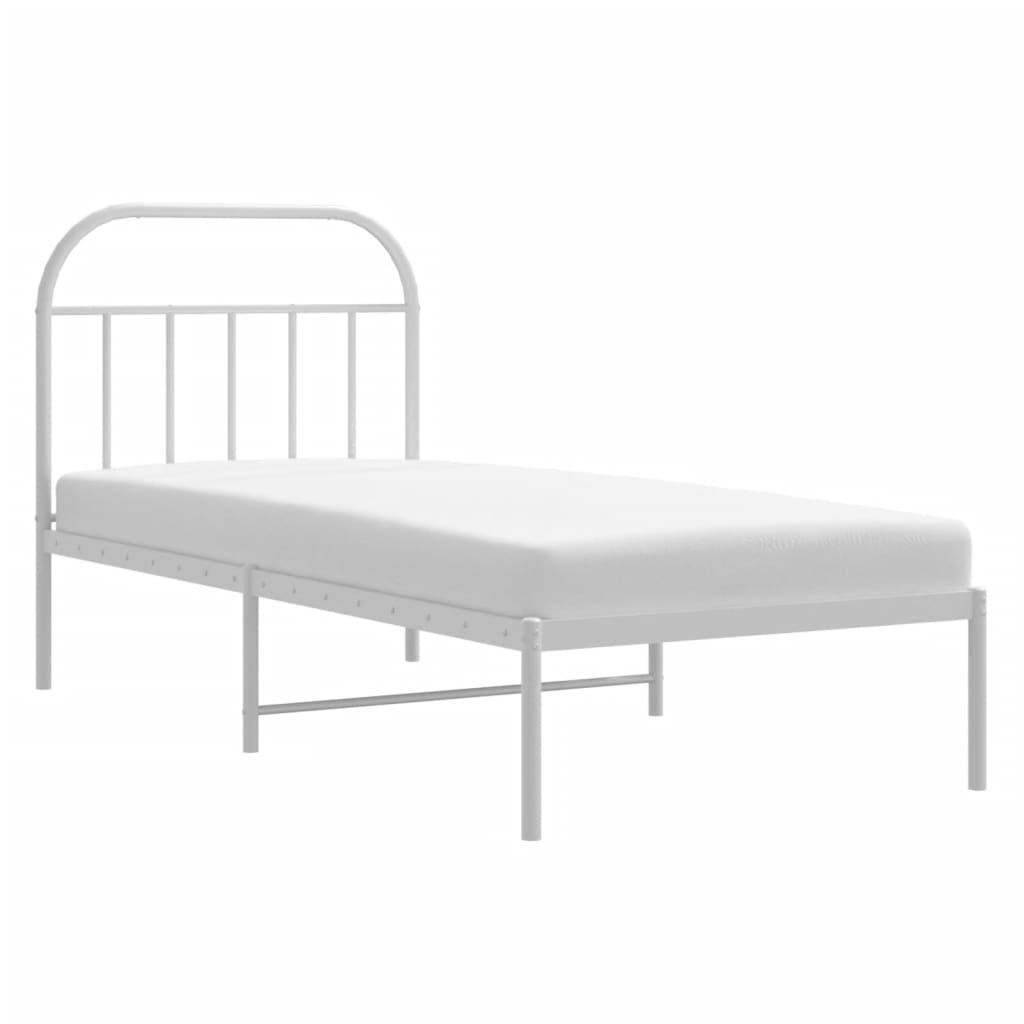 Metal Bed Frame With Headboard White 90X190 Cm Single