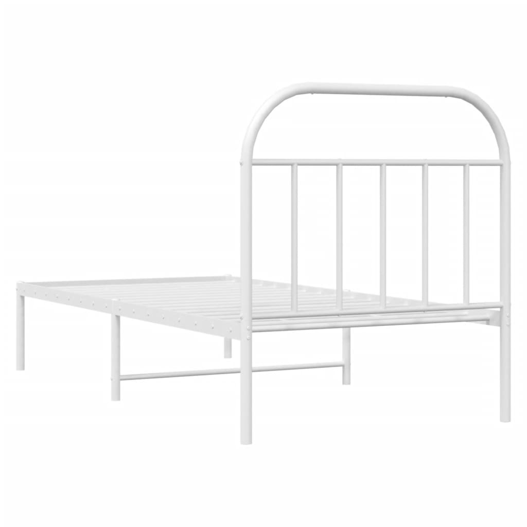 Metal Bed Frame With Headboard White 90X190 Cm Single