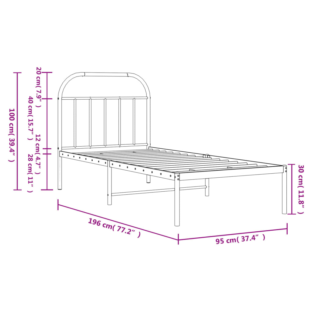 Metal Bed Frame With Headboard White 90X190 Cm Single