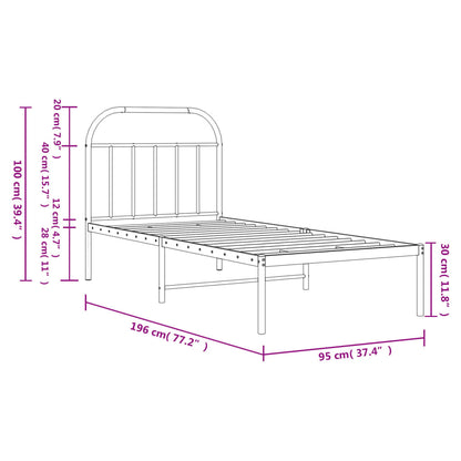 Metal Bed Frame With Headboard White 90X190 Cm Single