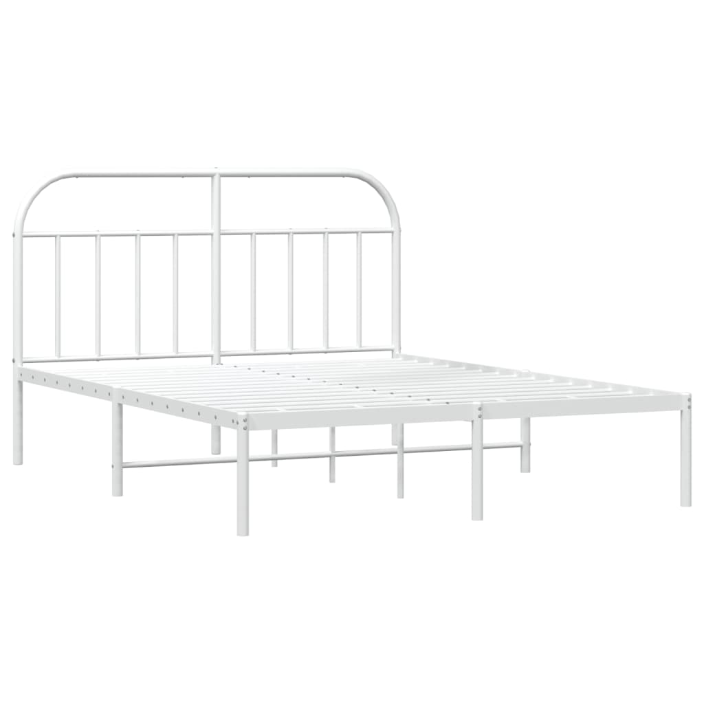 Metal Bed Frame With Headboard White 150X200 Cm King Size