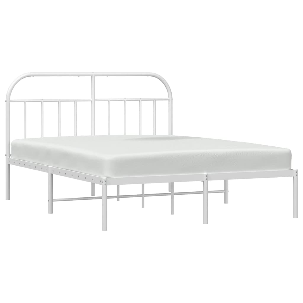 Metal Bed Frame With Headboard White 150X200 Cm King Size