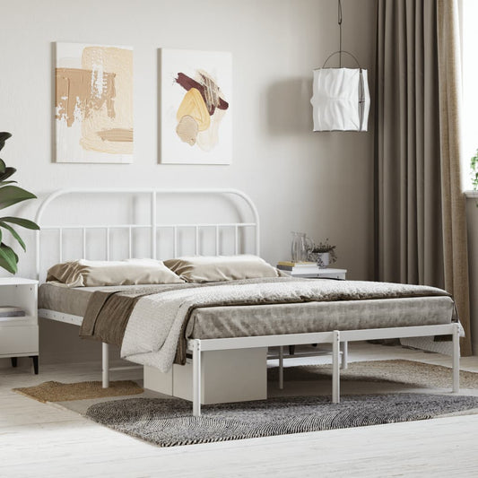 Metal Bed Frame With Headboard White 150X200 Cm King Size