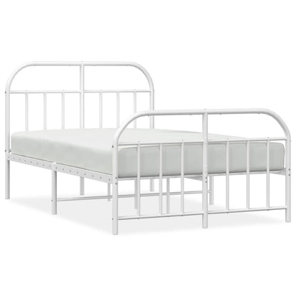 Metal Bed Frame With Headboard And Footboard White 120X190 Cm Small Double