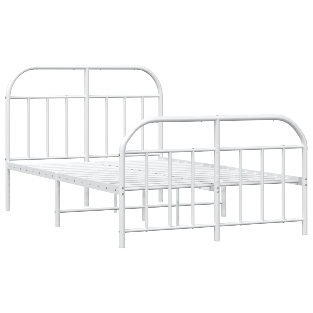 Metal Bed Frame With Headboard And Footboard White 120X190 Cm Small Double