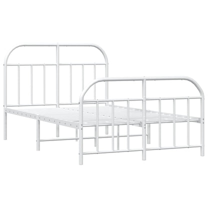 Metal Bed Frame With Headboard And Footboard White 120X190 Cm Small Double