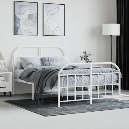 Metal Bed Frame With Headboard And Footboard White 120X190 Cm Small Double