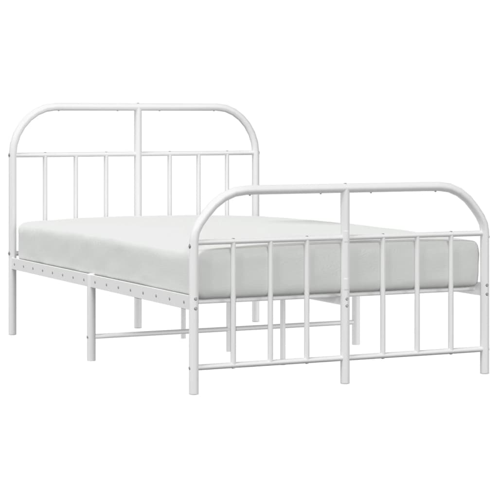 Metal Bed Frame With Headboard And Footboard White 120X190 Cm Small Double