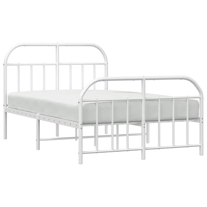 Metal Bed Frame With Headboard And Footboard White 120X190 Cm Small Double