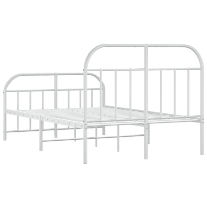 Metal Bed Frame With Headboard And Footboard White 120X190 Cm Small Double