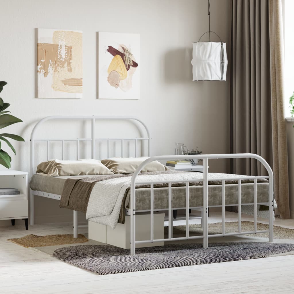 Metal Bed Frame With Headboard And Footboard White 120X190 Cm Small Double