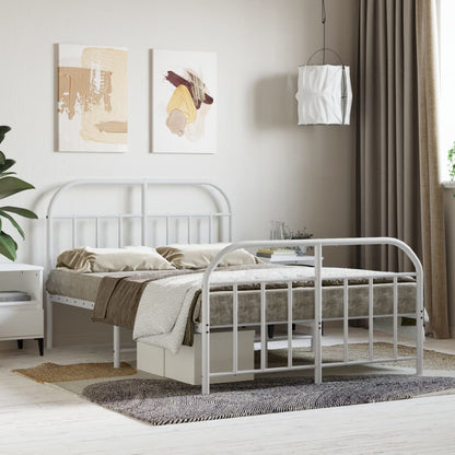 Metal Bed Frame With Headboard And Footboard White 120X190 Cm Small Double