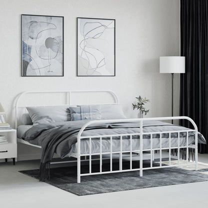 Metal Bed Frame With Headboard And Footboard White 180X200 Cm Super King