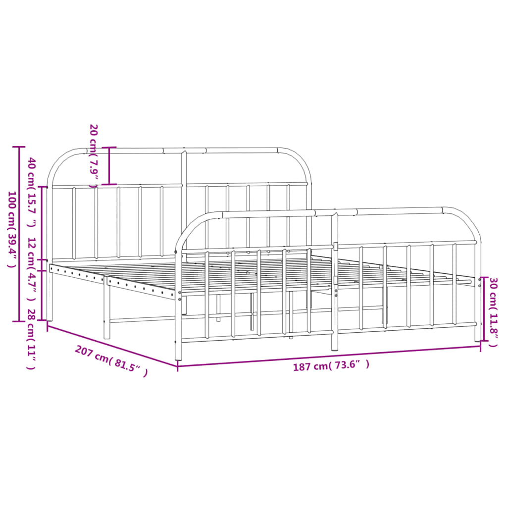 Metal Bed Frame With Headboard And Footboard White 180X200 Cm Super King