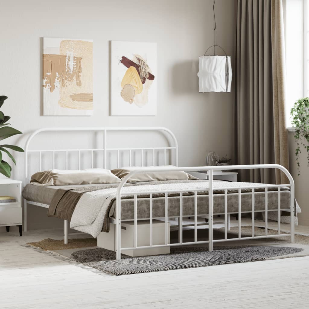 Metal Bed Frame With Headboard And Footboard White 180X200 Cm Super King