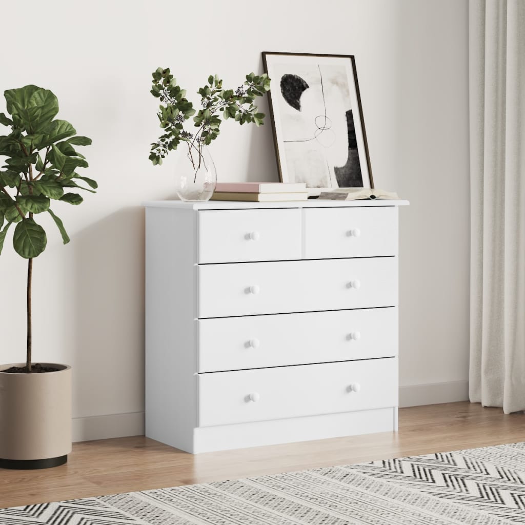 Chest Of Drawers Alta White 77X35X73 Cm Solid Wood Pine