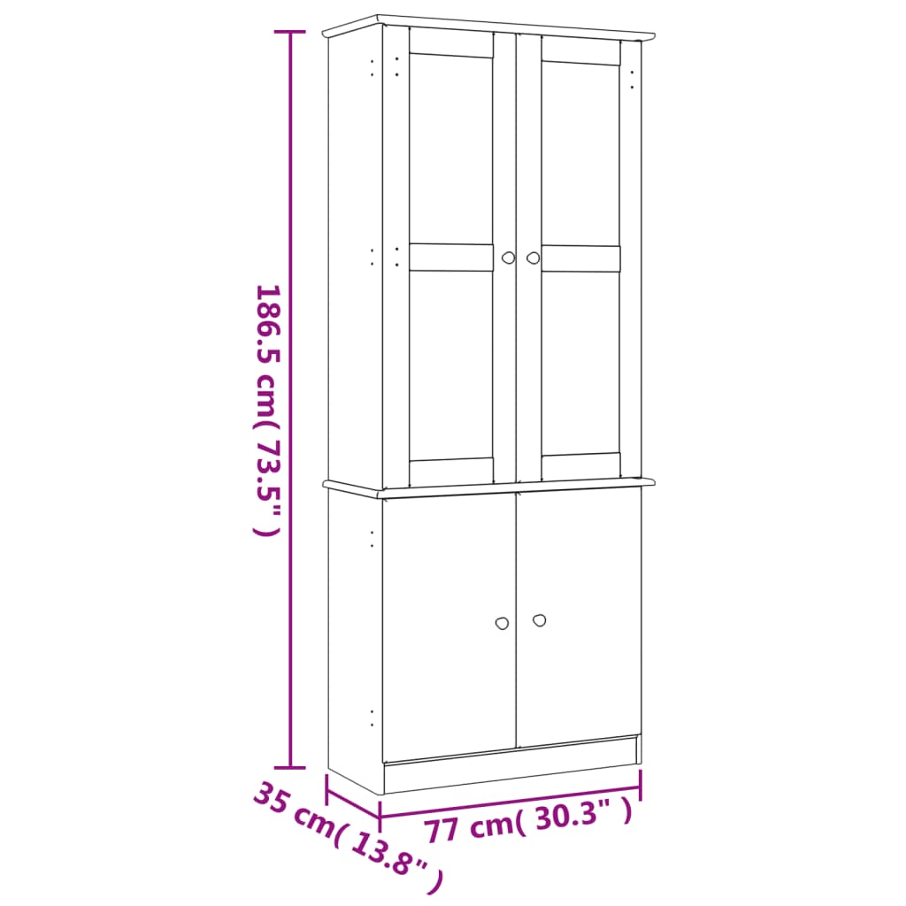 Glass Display Cabinet Alta 77X35X186.5 Cm Solid Wood Pine