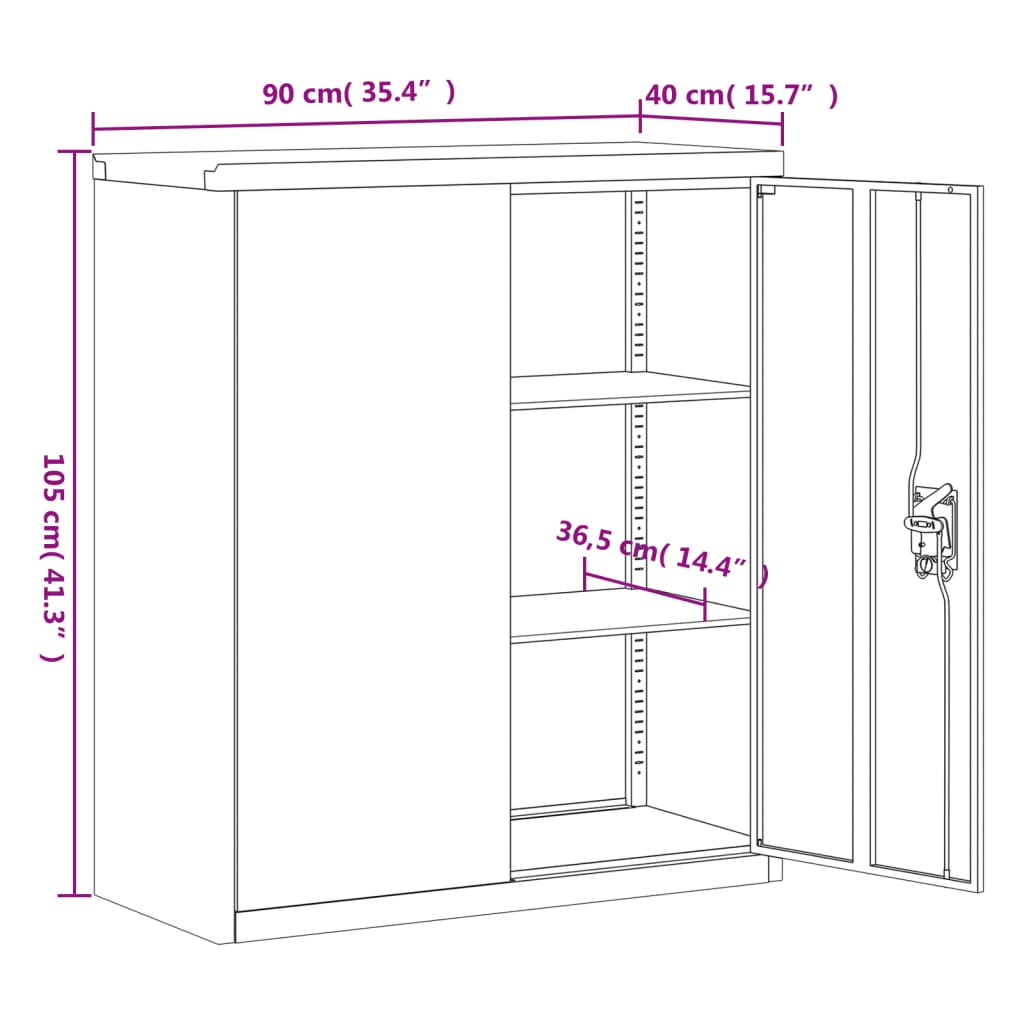 File Cabinet Black 90X40X105 Cm Steel