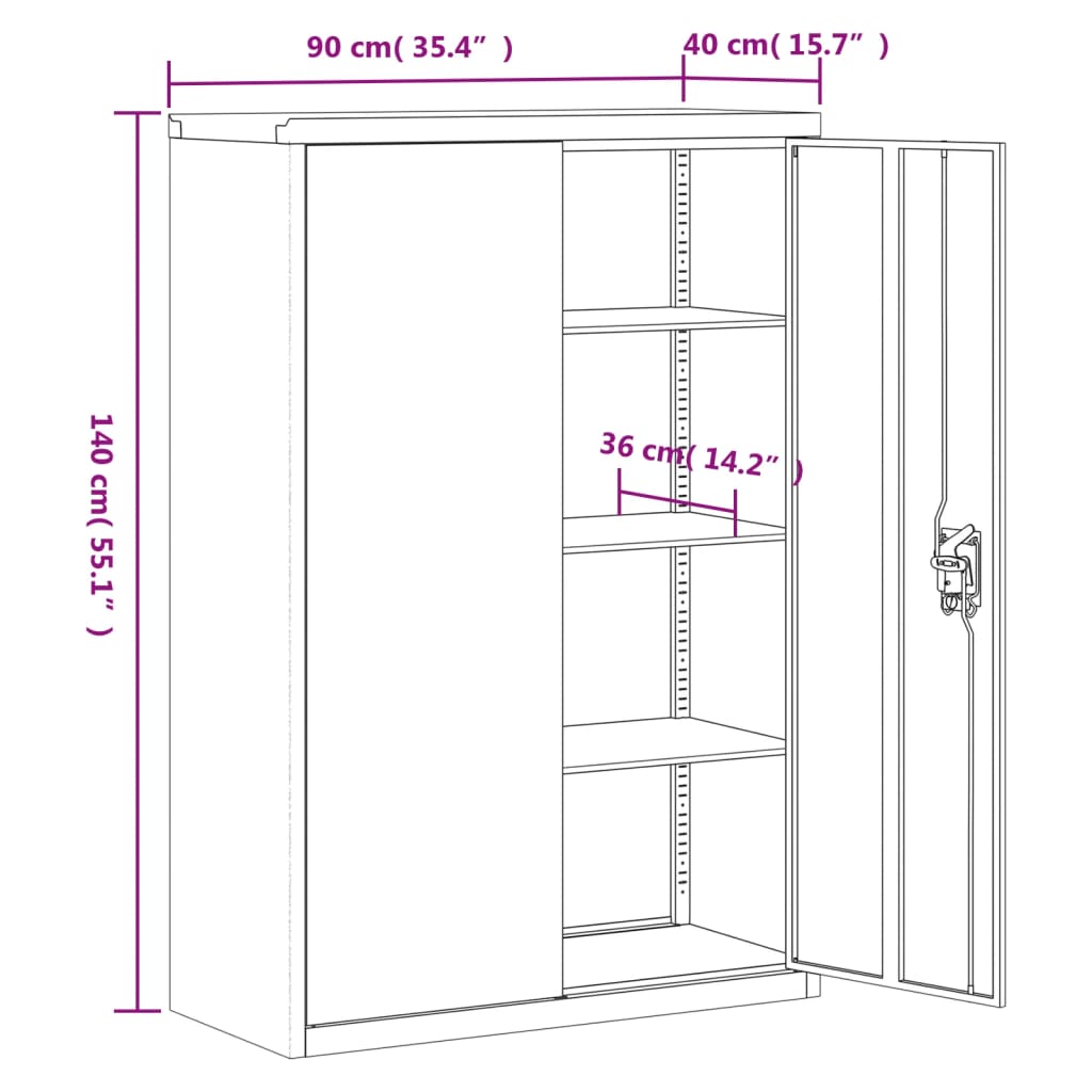 File Cabinet Anthracite And White 90X40X140 Cm Steel