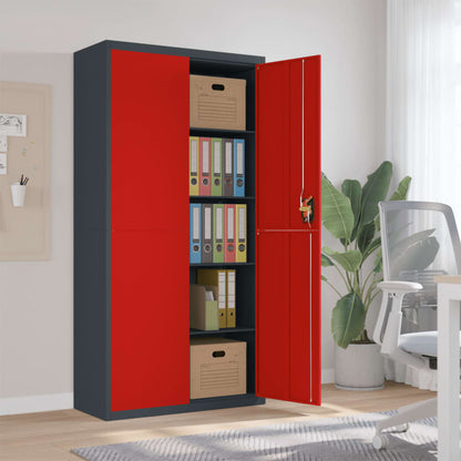 File Cabinet Anthracite And Red 90X40X180 Cm Steel