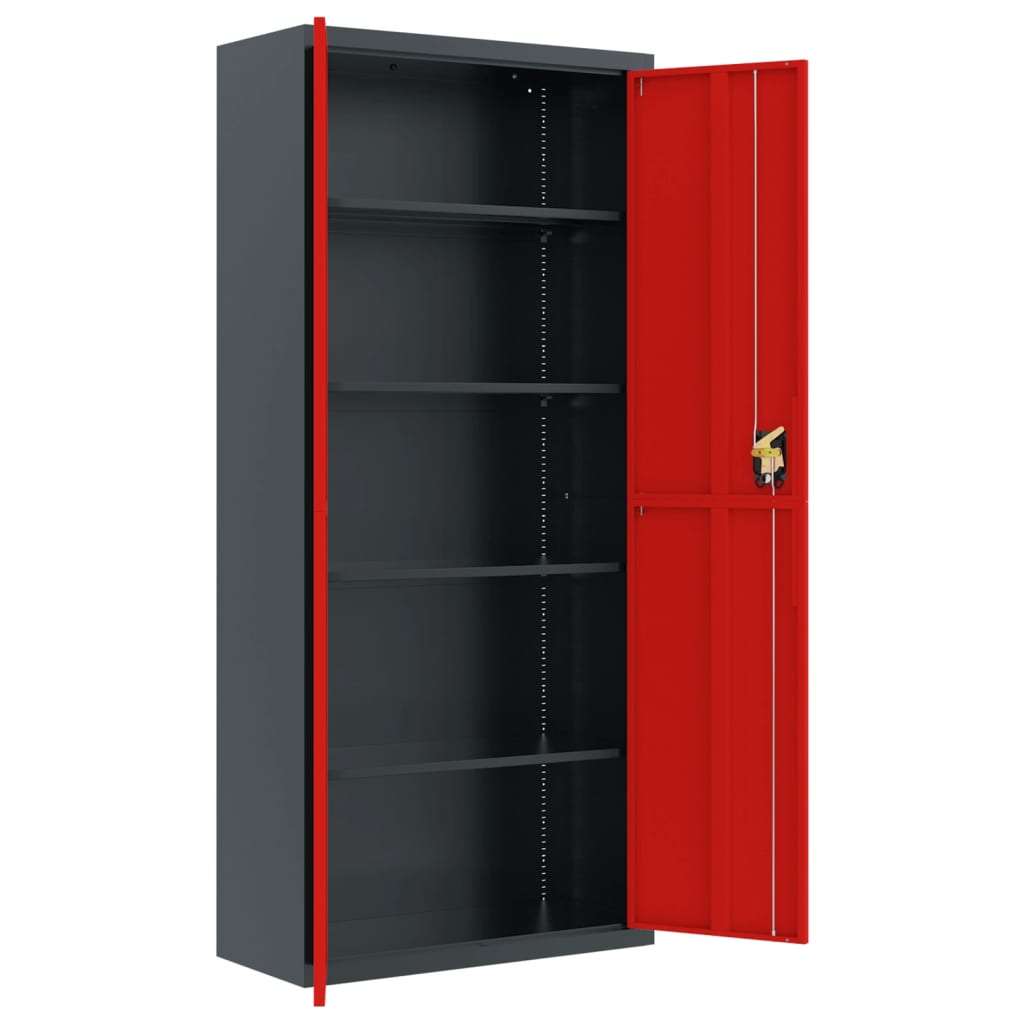 File Cabinet Anthracite And Red 90X40X200 Cm Steel