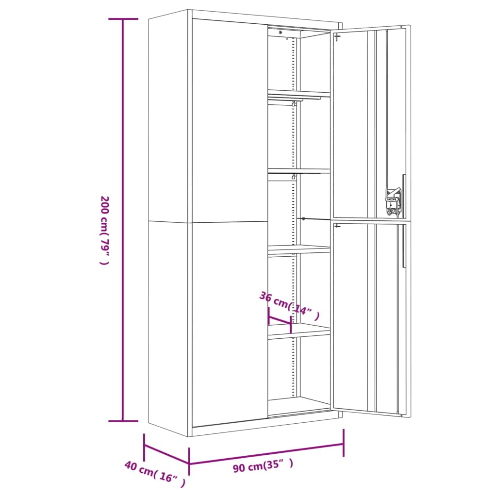 File Cabinet Anthracite And Red 90X40X200 Cm Steel