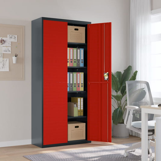 File Cabinet Anthracite And Red 90X40X200 Cm Steel