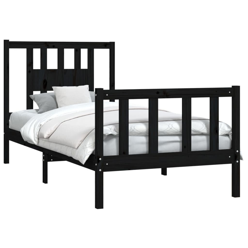 Bed Frame Without Mattress Black Solid Wood Pine 90X200 Cm