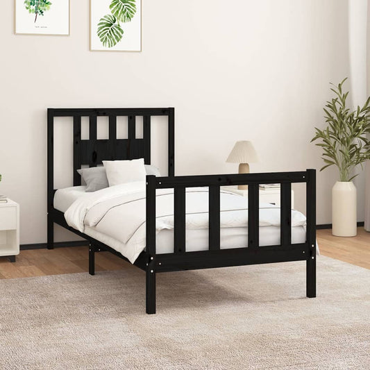 Bed Frame Without Mattress Black Solid Wood Pine 90X200 Cm