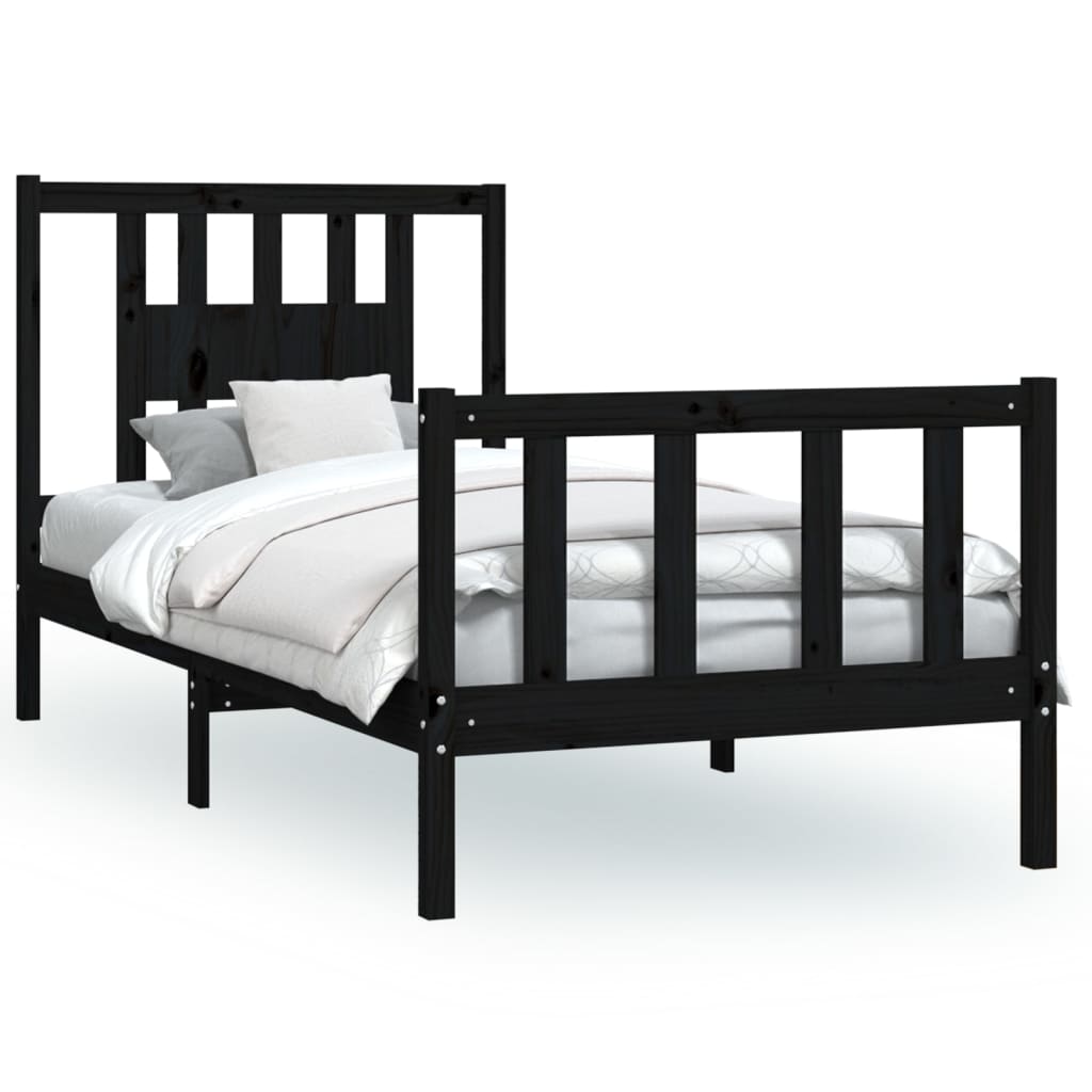 Bed Frame With Headboard Black Solid Wood Pine 100X200 Cm