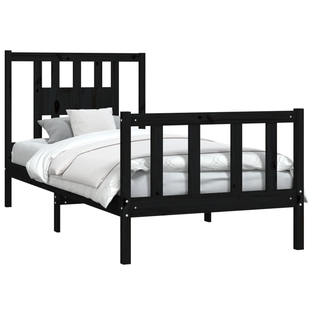 Bed Frame With Headboard Black Solid Wood Pine 100X200 Cm