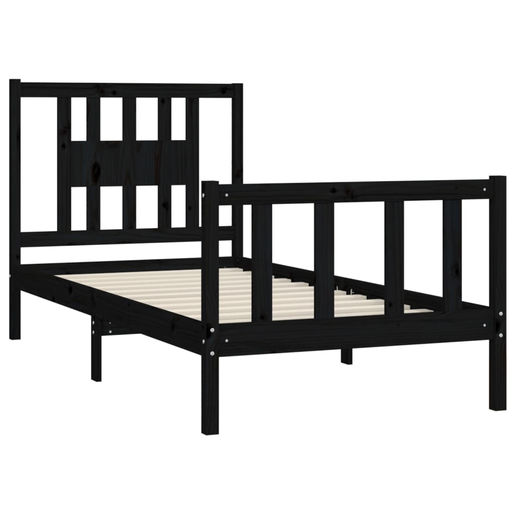 Bed Frame With Headboard Black Solid Wood Pine 100X200 Cm