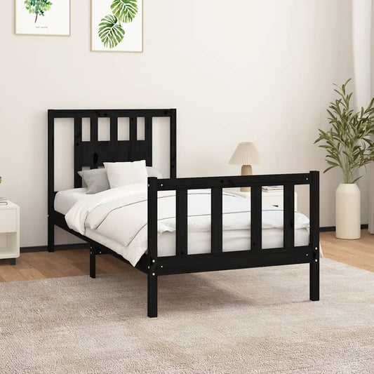 Bed Frame With Headboard Black Solid Wood Pine 100X200 Cm