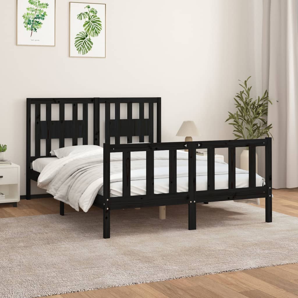 Bed Frame Without Mattress Black Solid Wood Pine 120X200 Cm