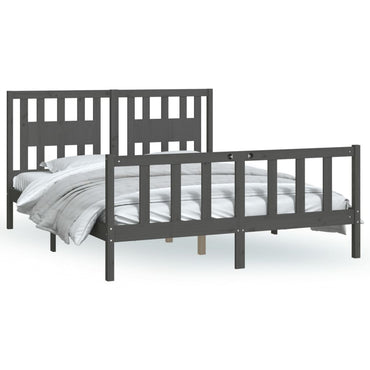 Bed Frame Without Mattress Grey Solid Wood Pine King Size