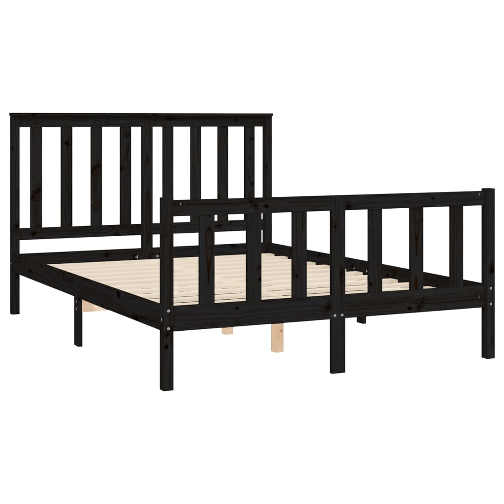 Bed Frame With Headboard Black 120X200 Cm Solid Wood Pine