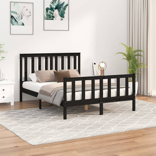 Bed Frame With Headboard Black 120X200 Cm Solid Wood Pine