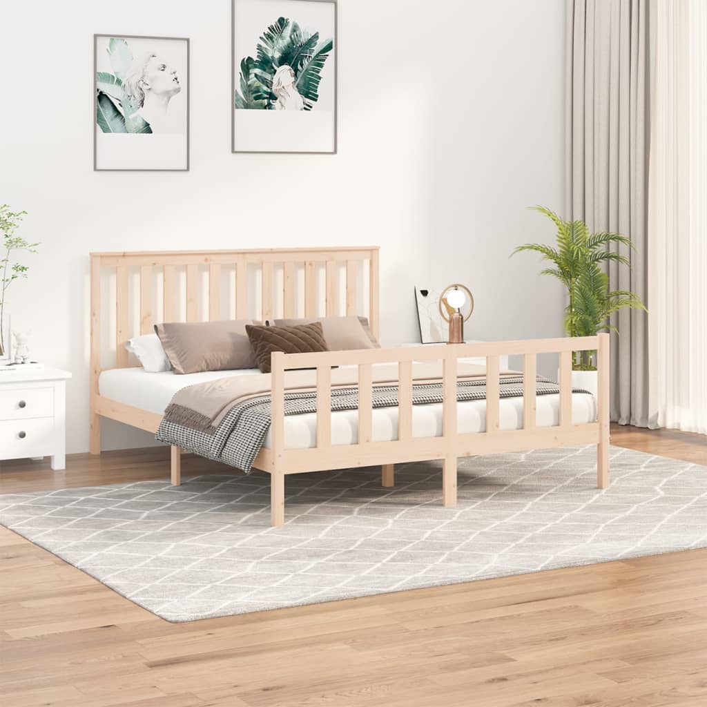 Bed Frame Without Mattress 150X200 Cm King Size Solid Wood Pine King Size