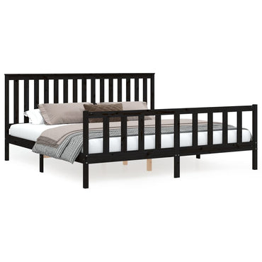 Bed Frame With Headboard Black 200X200 Cm Solid Wood Pine