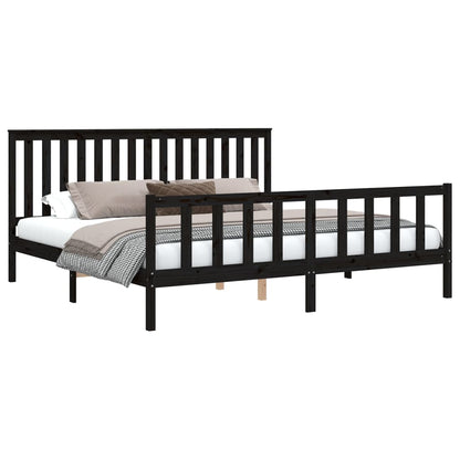 Bed Frame With Headboard Black 200X200 Cm Solid Wood Pine