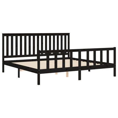 Bed Frame With Headboard Black 200X200 Cm Solid Wood Pine