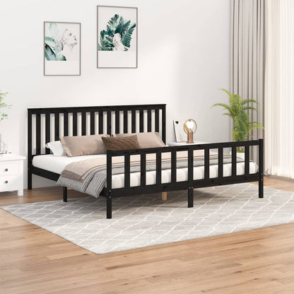 Bed Frame With Headboard Black 200X200 Cm Solid Wood Pine