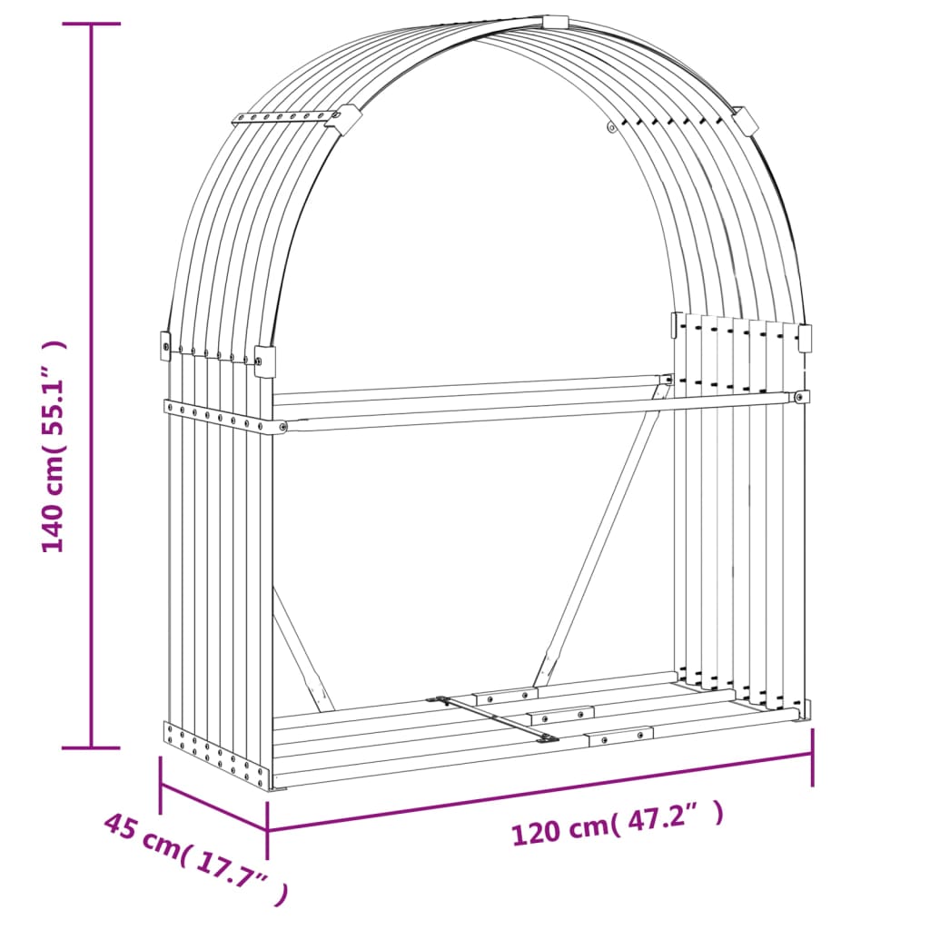 Log Holder Light Grey 120X45X140 Cm Galvanised Steel